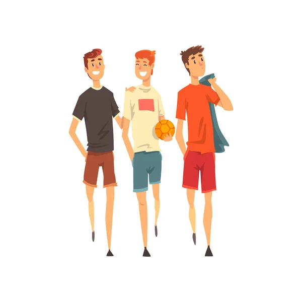 Male friends spending time together, men play sports together or play ball, best friends concept vector Illustration — Stock Vector