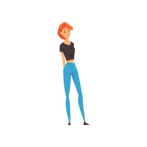 Sourire jeune femme en vêtements décontractés vecteur Illustration — Image vectorielle