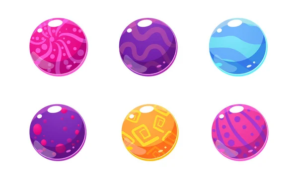 Coleção de bolas brilhantes, esferas coloridas, ativos de interface de usuário para aplicativos móveis ou vetor de jogos de vídeo Ilustração —  Vetores de Stock