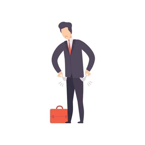 Unemployed man with empty pockets, office worker fired from job, male job seeker vector Illustration — 스톡 벡터