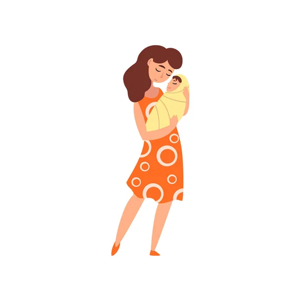 Madre joven con su adorable bebé recién nacido, maternidad, vector concepto de crianza Ilustración — Vector de stock