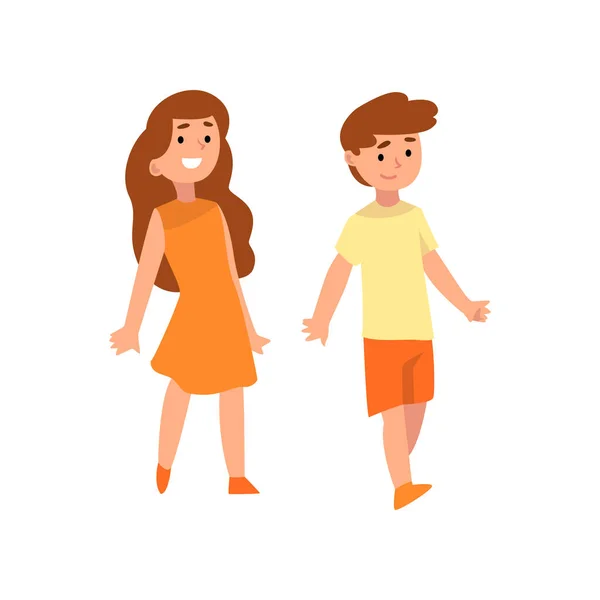 Happy boy and girl, brother and sisiter vector Illustration — Stock Vector
