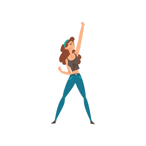 Сексуальна жінка, що стоїть з піднятим кулаком, символ фемінізму, боротьби, свободи, концепції протесту, жіночої влади та прав Векторні ілюстрації — стоковий вектор