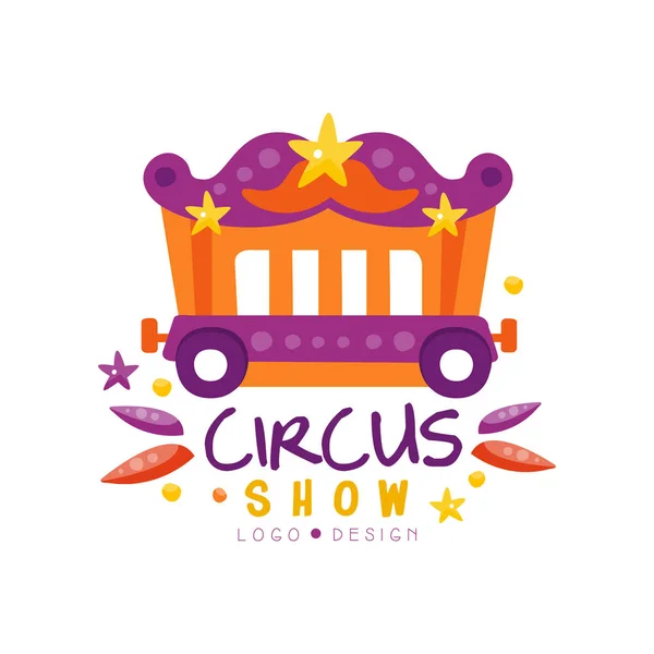 Diseño del logotipo del espectáculo de circo, carnaval, festivo, etiqueta del espectáculo de circo, plantilla colorida dibujada a mano de flyear, cartel, pancarta, vector de invitación Ilustración — Vector de stock