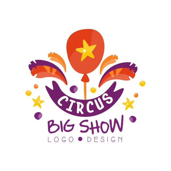 Diseño del logotipo del espectáculo grande de circo, carnaval, festivo, circo etiqueta del espectáculo, elemento de diseño se puede utilizar para flyear, cartel, bandera, invitación dibujado a mano vector ilustración — Vector de stock