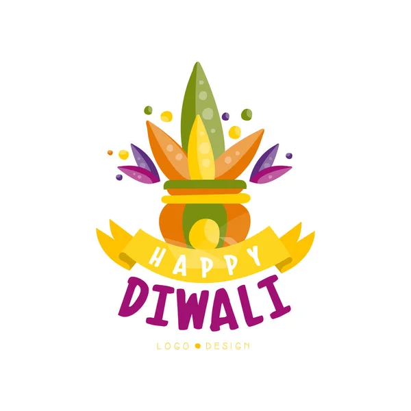 Happy Diwali färgglada Logotypdesign, festivalen av affisch, flyer, inbjudan, lampor etikett, mall för gratulationskort vektor Illustration — Stock vektor