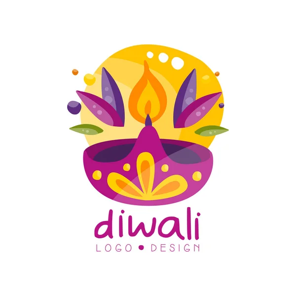 Diseño de logotipo de Diwali feliz, festival de etiqueta de luces con quema de vela, cartel, invitación, folleto, plantilla de tarjeta de felicitación vector ilustración — Archivo Imágenes Vectoriales