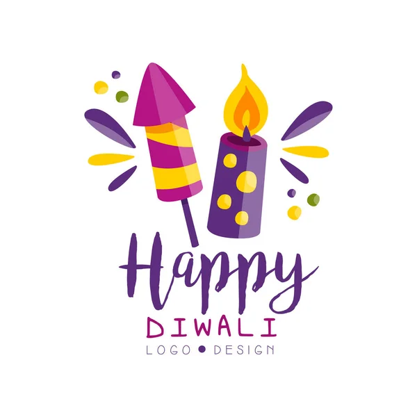 Happy Diwali logotyp, hinduiska festival av affisch, flyer, inbjudan, lampor etikett, mall för gratulationskort vektor Illustration — Stock vektor