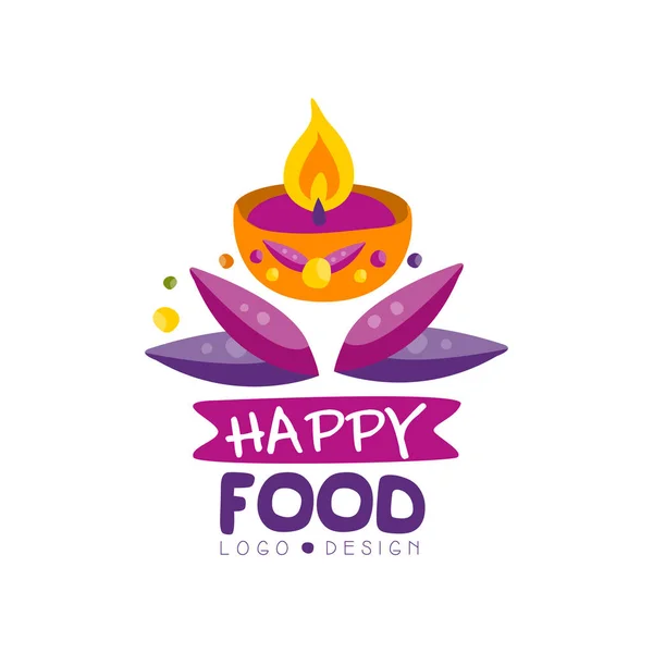 Happy food logo design for poster, invitation, flyer, greeting card hand drawn vector Ilustración — Vector de stock