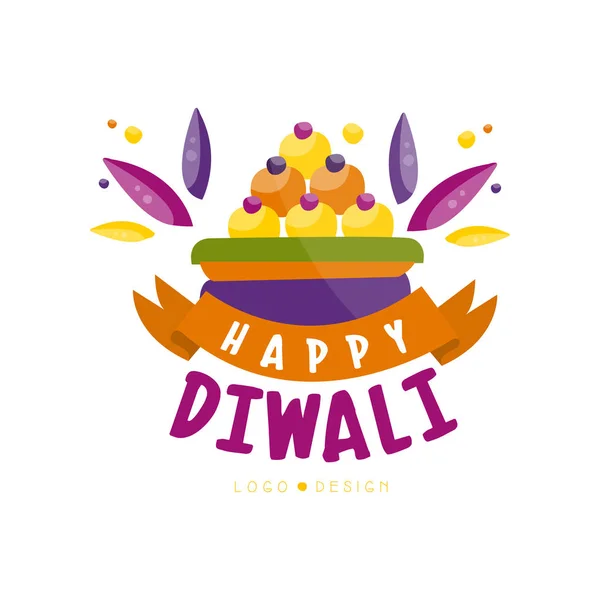 Diseño de logotipo colorido Diwali feliz, etiqueta del festival hindú, cartel, invitación, folleto, tarjeta de felicitación plantilla dibujado a mano vector Ilustración — Archivo Imágenes Vectoriales