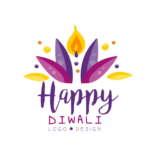 Modelo de design de logotipo Happy Diwali, etiqueta de festival hindu, cartaz, convite, folheto, modelo de cartão de saudação ilustração vetorial desenhada à mão — Vetor de Stock