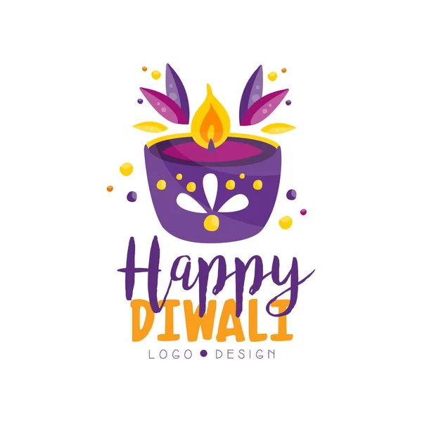 Plantilla de diseño de logo de Diwali feliz etiqueta festival hindú, cartel, invitación, folleto, vector dibujado de la mano de tarjeta plantilla ilustración de felicitación — Archivo Imágenes Vectoriales
