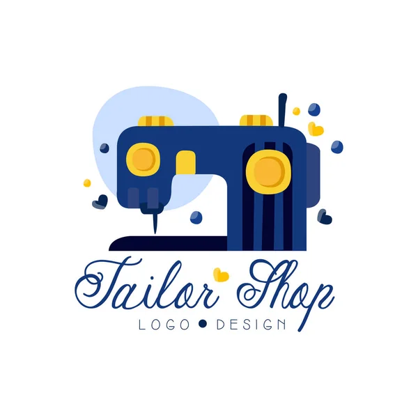 Tailor shop logo design, emblem with sewing machine, fashion designer, company, dress boutique, store label vector Illustration Royalty Free Stock Illustrations