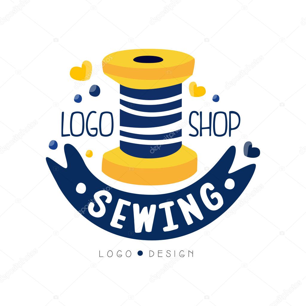 Sewing shop logo design, dress boutique, store label, dressmakers salon, tailoring studio vector Illustration