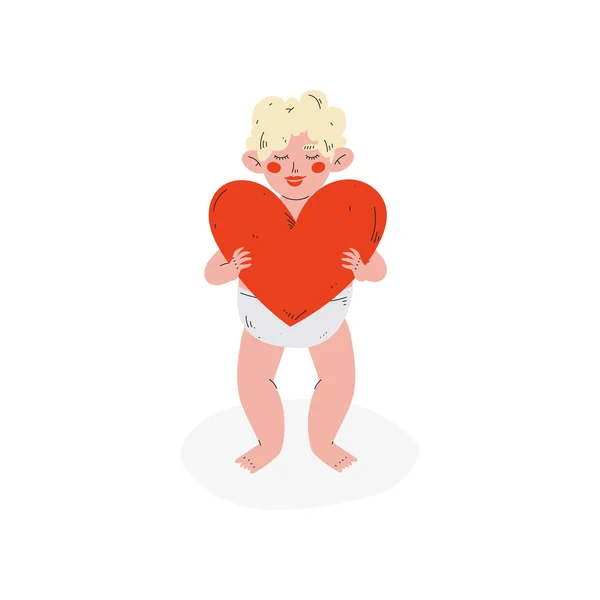 Ładny zabawny amorek czerwone serce, Amur Baby Angel, szczęśliwy Valentine Day Symbol wektor ilustracja — Wektor stockowy