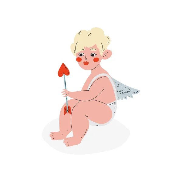 Cute Cupid with Arrow of Love, Amur Baby Angel, Happy Valentine Day Symbol Vector Illustration — Stock Vector