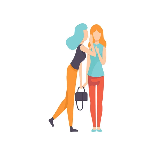Mädchen erzählt Geheimnis, zwei schöne Freundinnen, weibliche Freundschaft Vektor Illustration — Stockvektor