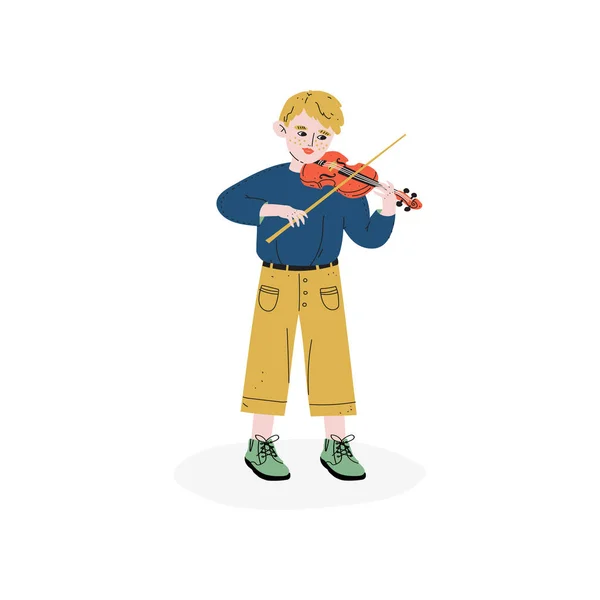 Menino tocando violino, Talentoso pequeno músico Personagem, Passatempo, Educação, Criativa Desenvolvimento Infantil Vetor Ilustração —  Vetores de Stock
