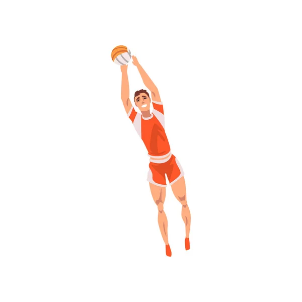 Volleyball Player with Ball, Male Athlete Character in Sports Uniform, Active Sport Healthy Lifestyle Vector Illustration — Stock Vector