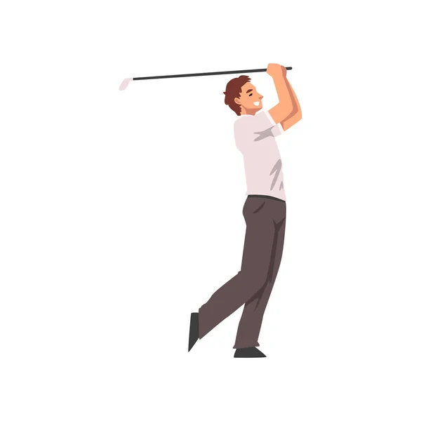 Jugador de golf, Hombre atleta personaje en uniforme deportivo, Deporte activo estilo de vida saludable Vector Ilustración — Vector de stock