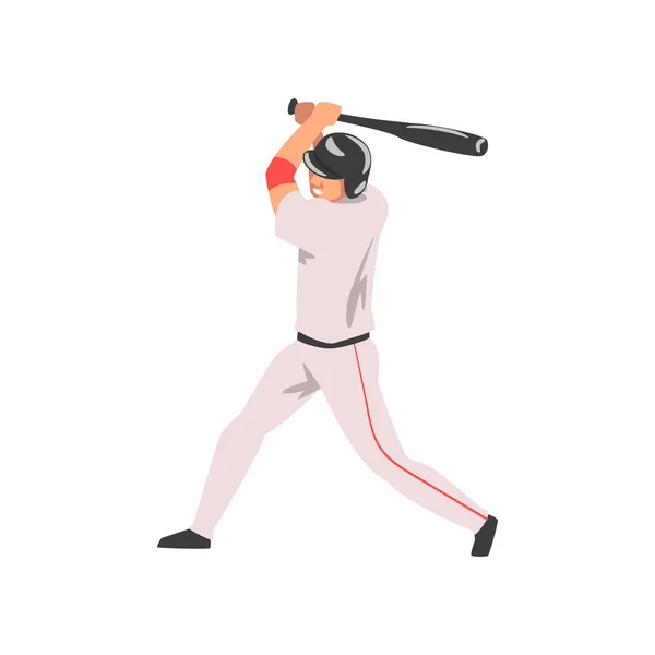 Baseball Player Swinging Bat, Personagem Atleta Masculino em Uniforme e Capacete Desportivo, Ilustração de Vetor de Estilo de Vida Saudável Desporto Ativo —  Vetores de Stock