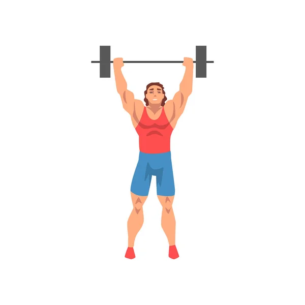 Halterci Barbell, Erkek atlet karakter spor üniformalı yükselen aktif spor sağlıklı yaşam vektör çizim — Stok Vektör