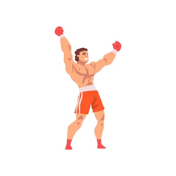 Bokser mięśni podnoszenie pięściami się postać sportowca w mundurze Sport, aktywny Sport ilustracja wektorowa zdrowego stylu życia — Wektor stockowy