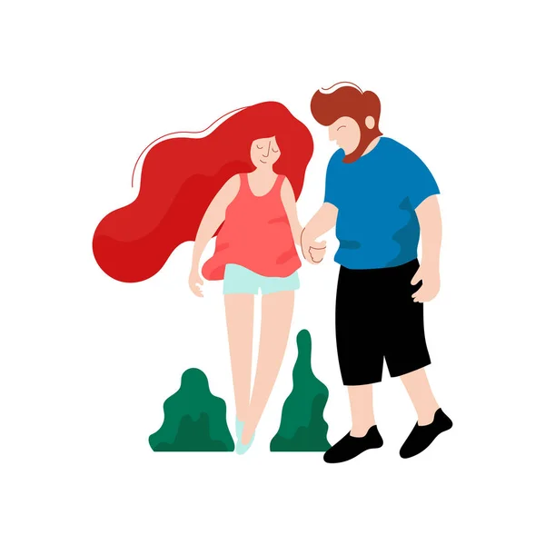 Молодой человек, гуляющий со своей красивой девушкой, романтической парой, счастливыми любовниками на векторной иллюстрации свидания — стоковый вектор