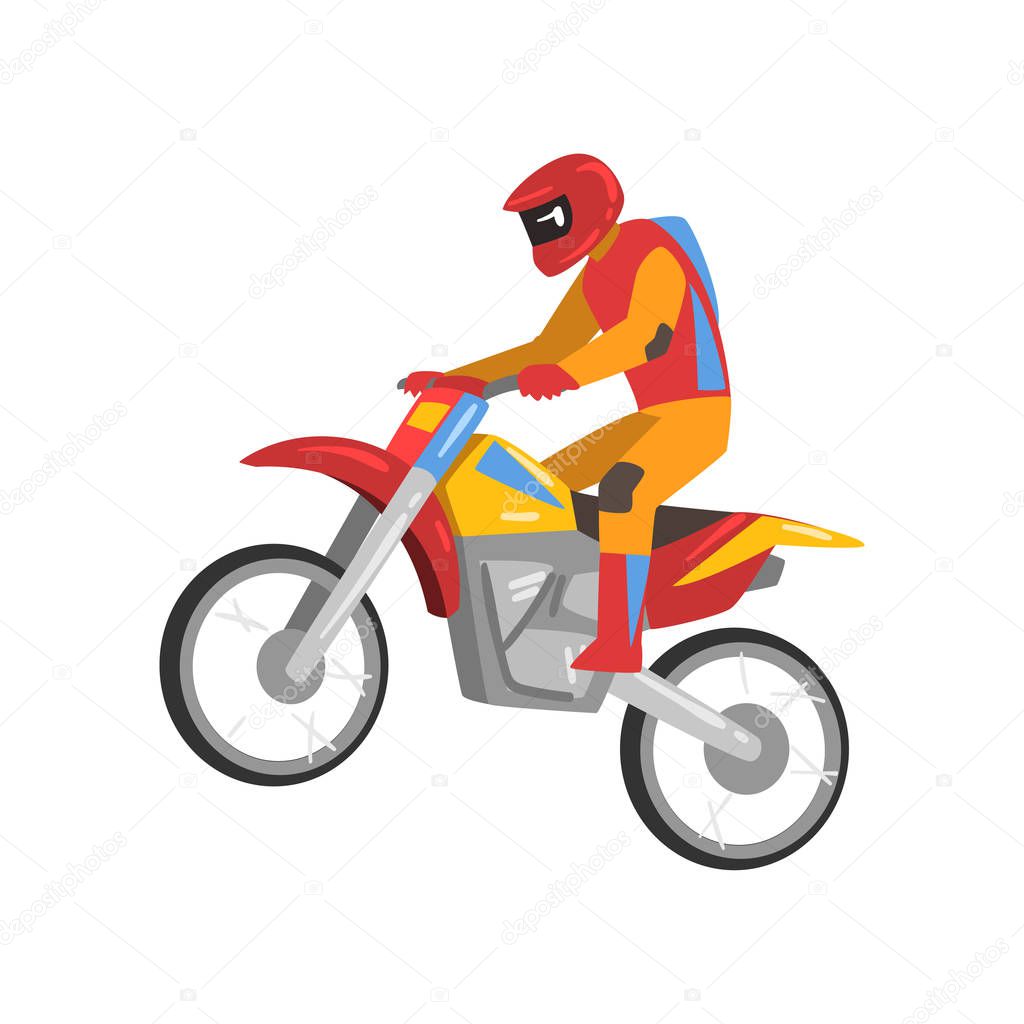 Motorcyclist Driving Motorcycle, Motocross Racing Vector Illustration