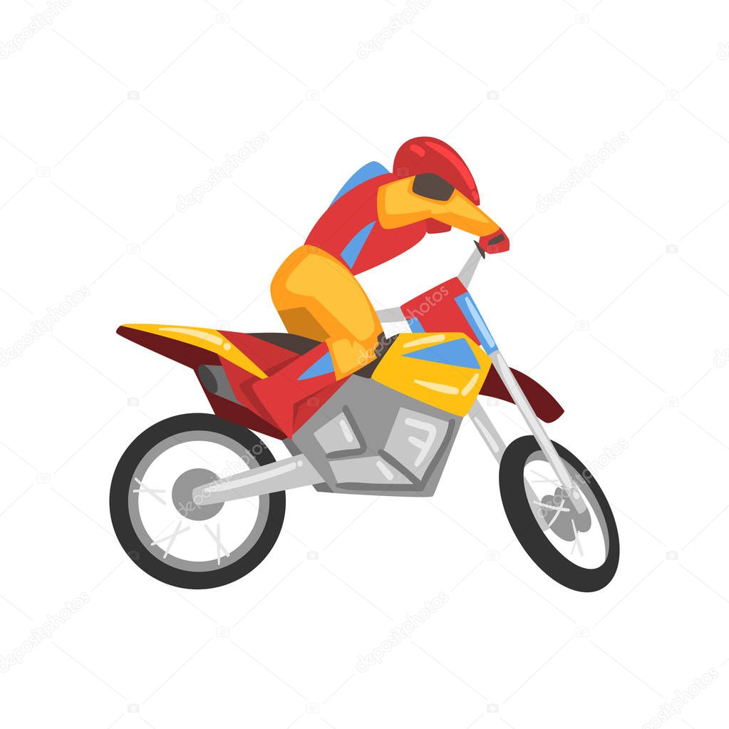 Motorcyclist in Helmet Riding Motorcycle, Motocross Racing Vector Illustration