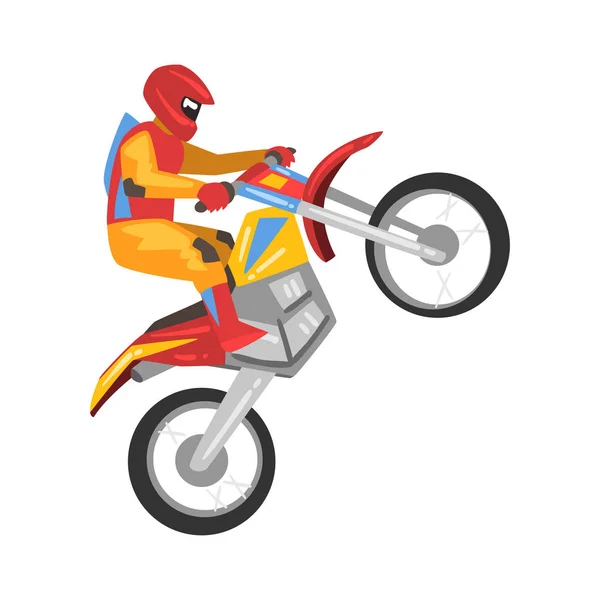 Motociclista de condução de motocicleta, Motocross Racing, Motociclista Masculino Personagem Vector Ilustração — Vetor de Stock