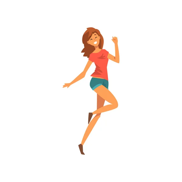 Lächelnd glückliche junge Frau mit Spaß Vektor Illustration — Stockvektor