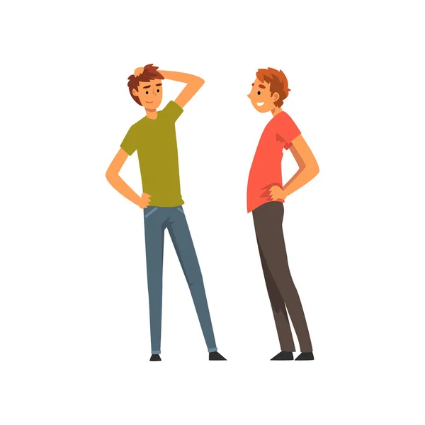 Dos Mejores Amigos Masculinos Hablando Juntos, Amistad Masculina Vector Illustration — Vector de stock