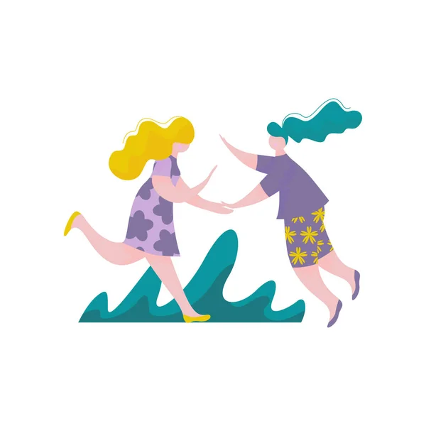 Dvě šťastné krásné dívky poskytující vysoký pět navzájem, ženské postavy s Fun, lidské interakce, přátelství, spolupráce, týmová práce vektorové ilustrace — Stockový vektor