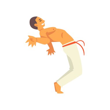 Erkek Capoeira dansçı karakter gösterilen onun beceri, Brezilyalı Milli savaş sanatı vektör çizim