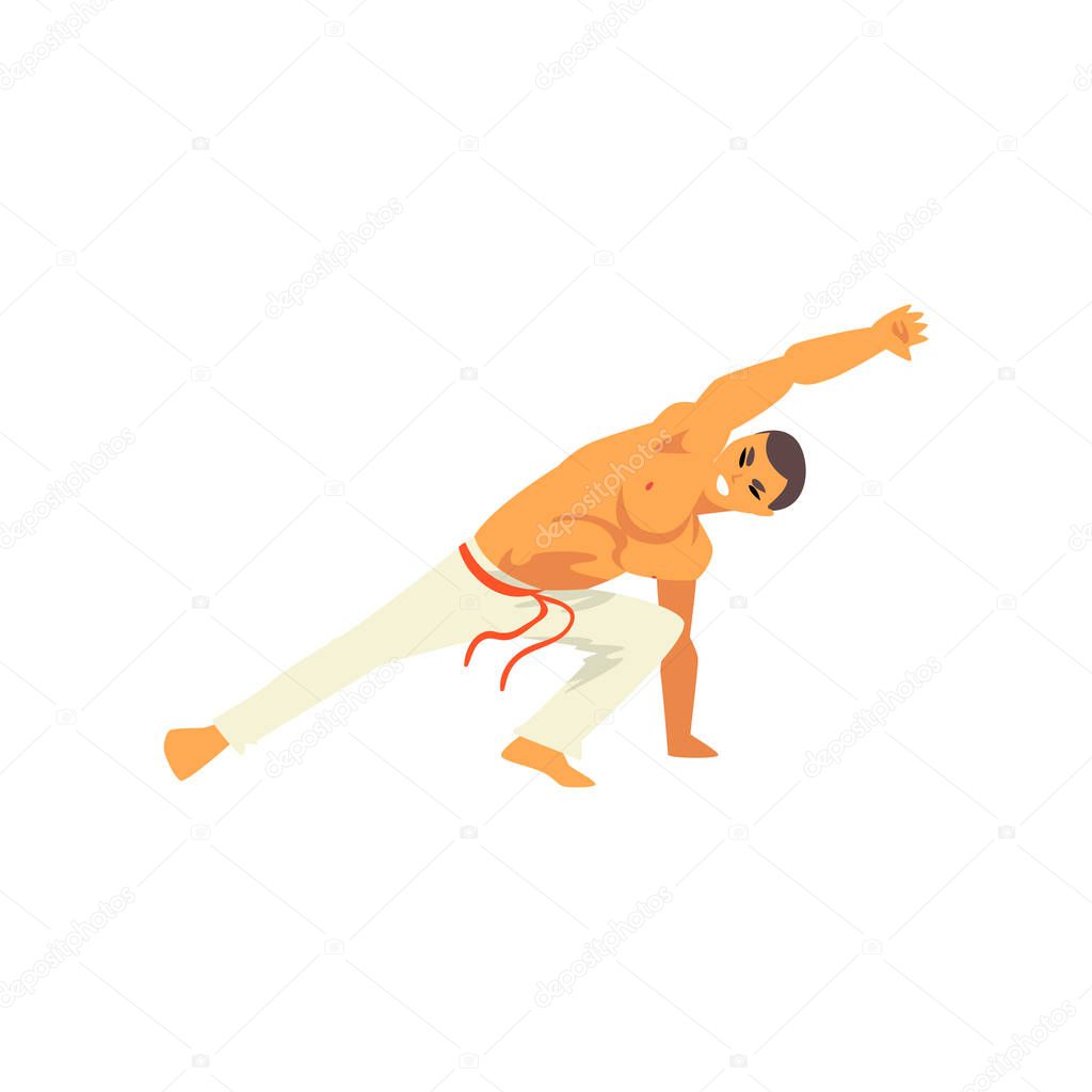 Male Dancer Fighter Character Practicing Capoeira, Brazilian National Martial Art Vector Illustration