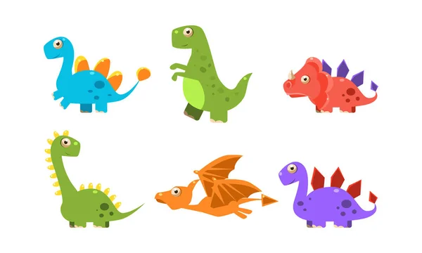 Collection of colorful cute dinosaurs, happy cartoon dino characters vector Illustration