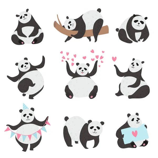 Милий набір ведмедів панди, смішний символ тварин панди в різних позах Векторні ілюстрації — стоковий вектор