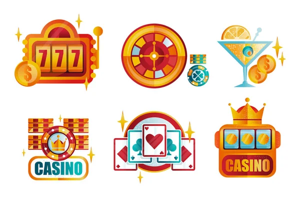 Vector set of original retro logo templates for royal casino poker club. Gambling emblems. Elements for mobile app or professional tournament promo — Stock Vector