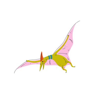 Renkli Pterosaur dinozor, sevimli tarih öncesi hayvan vektör çizim