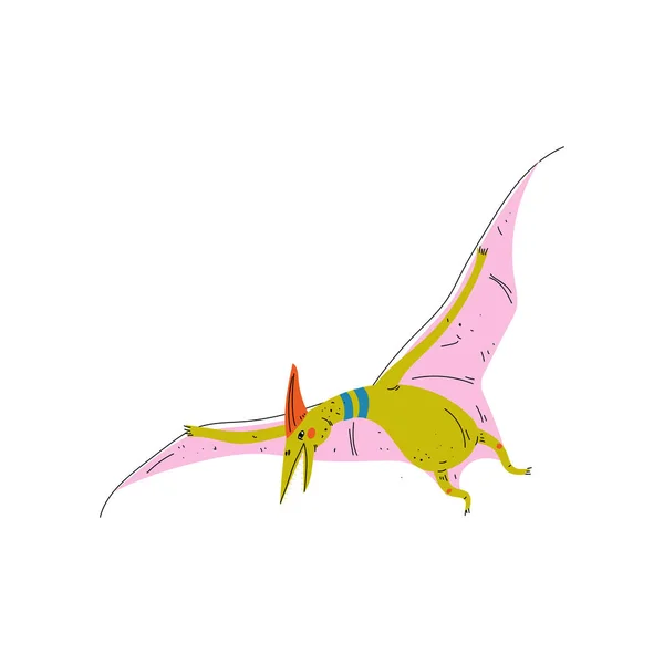 Colorful Pterosaur Dinosaur, Cute Prehistoric Animal Vector Illustration — Stock Vector