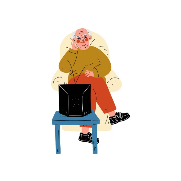 Hombre mayor sentado en un sillón viendo televisión, Hombre mayor Actividad diaria Vector Illustration — Archivo Imágenes Vectoriales