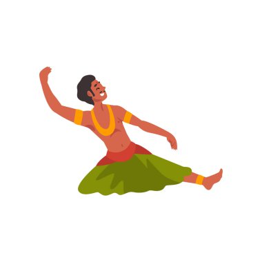 Erkek Hintli dansçı karakter genç gülümseyen adam halk dansları vektör çizim yapmak geleneksel giysiler içinde