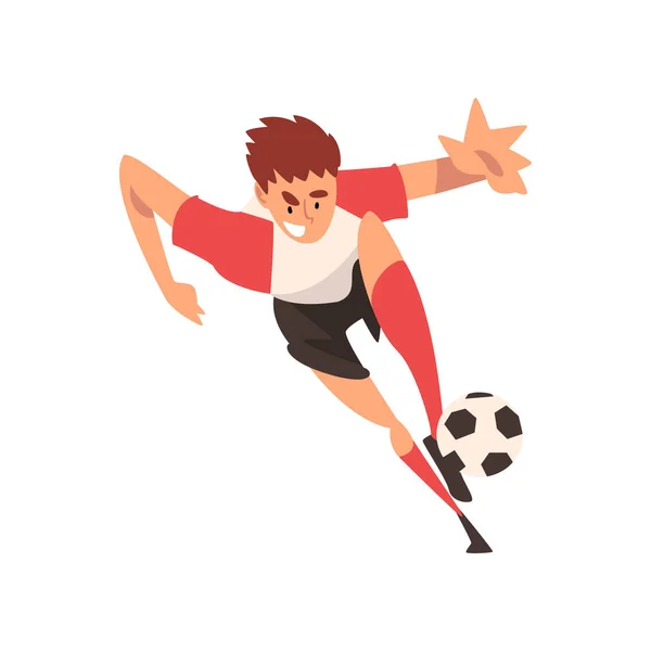 足球运动员踢球, 足球运动员在制服训练和实践中的角色, 前视向量插图 — 图库矢量图片