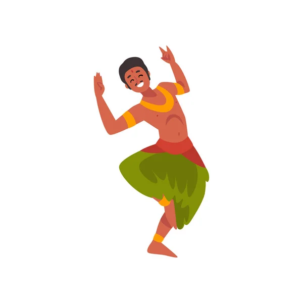 Joven realizando danza folclórica, personaje bailarín indio sonriente en ropa tradicional Vector Illustration — Vector de stock