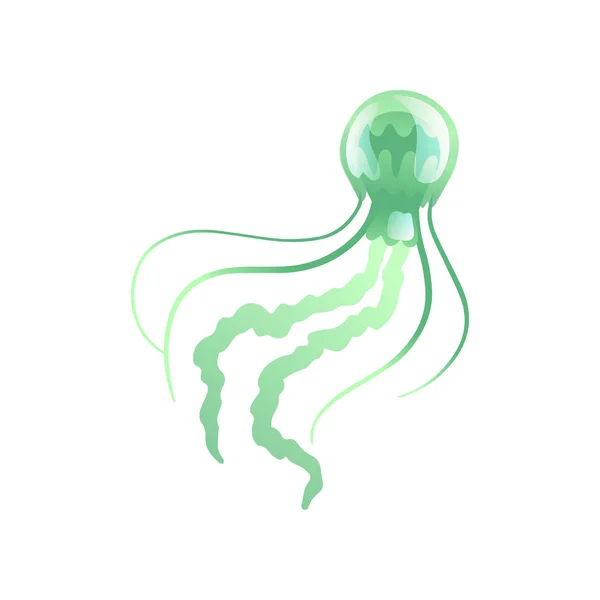 Kwallen, mooie groene zwemmen mariene onderwater schepsel, gloeiende transparante Medusa Vector Illustratie — Stockvector