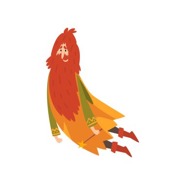 Büyücü, sihirbaz karakter vektör çizim Kızıl saçlı sakallı