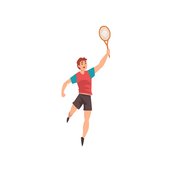 Jugador de tenis, Hombre Deportista Profesional Carácter Usando Deportes Uniforme Vector Ilustración — Vector de stock