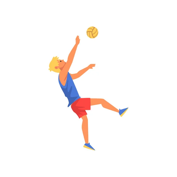 Hombre Jugando Voleibol, Personaje Deportivo Profesional Usando Uniforme Deportivo Ilustración Vectorial — Vector de stock