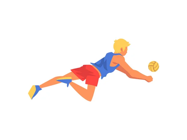 Mannelijke volleyballer, beroepssporter karakter dragen sport Uniform in Motion vectorillustratie — Stockvector